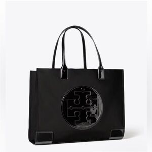 Tory Burch Small Ella Patent Tote Bag — Black — Style 90482